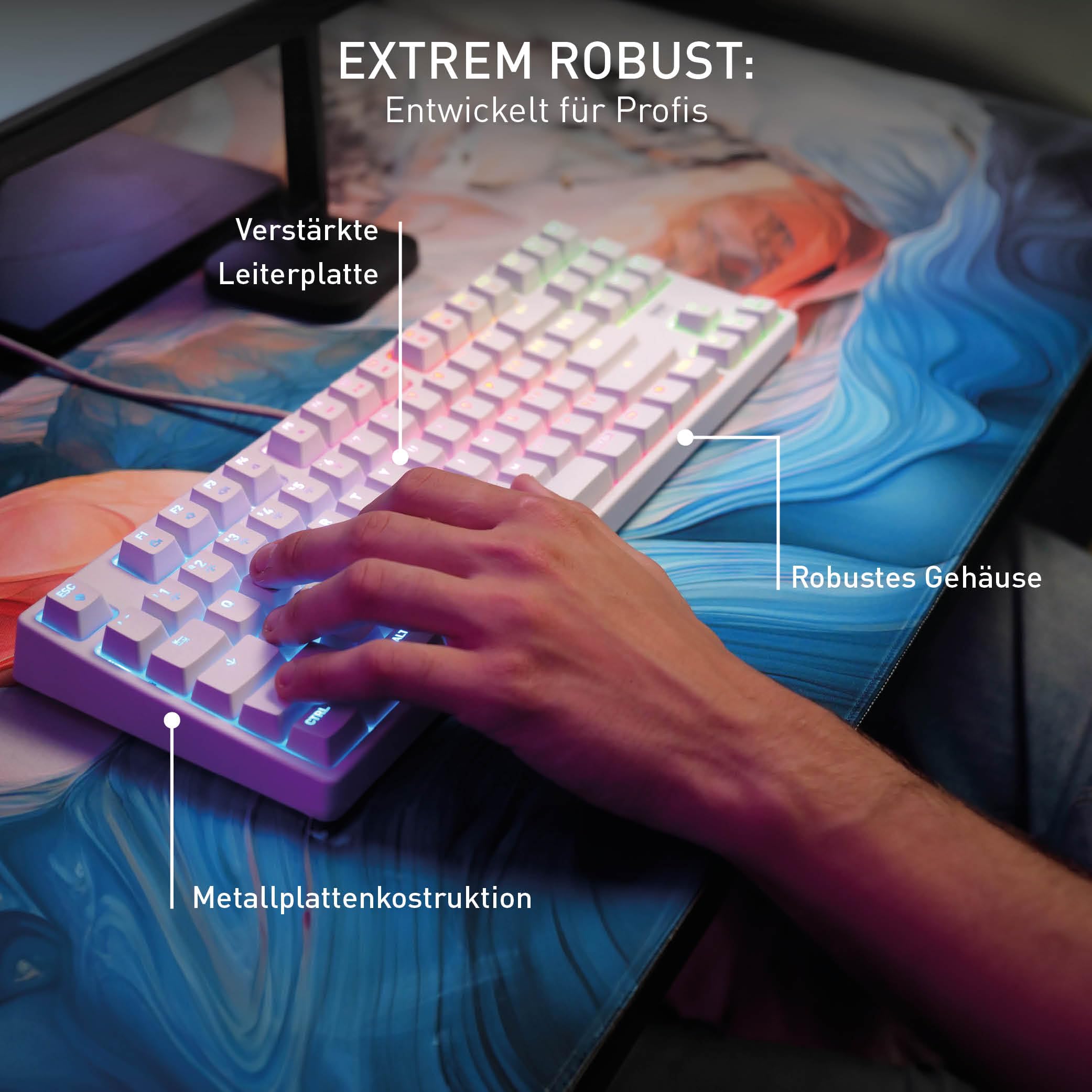 CHERRY XTRFY K4V2 TKL, Kabelgebundene Gaming-Tastatur ohne Nummernblock, Deutsches Layout (QWERTZ), RGB-Beleuchtung, Mechanische MX2A RED Switches, Weiß 4