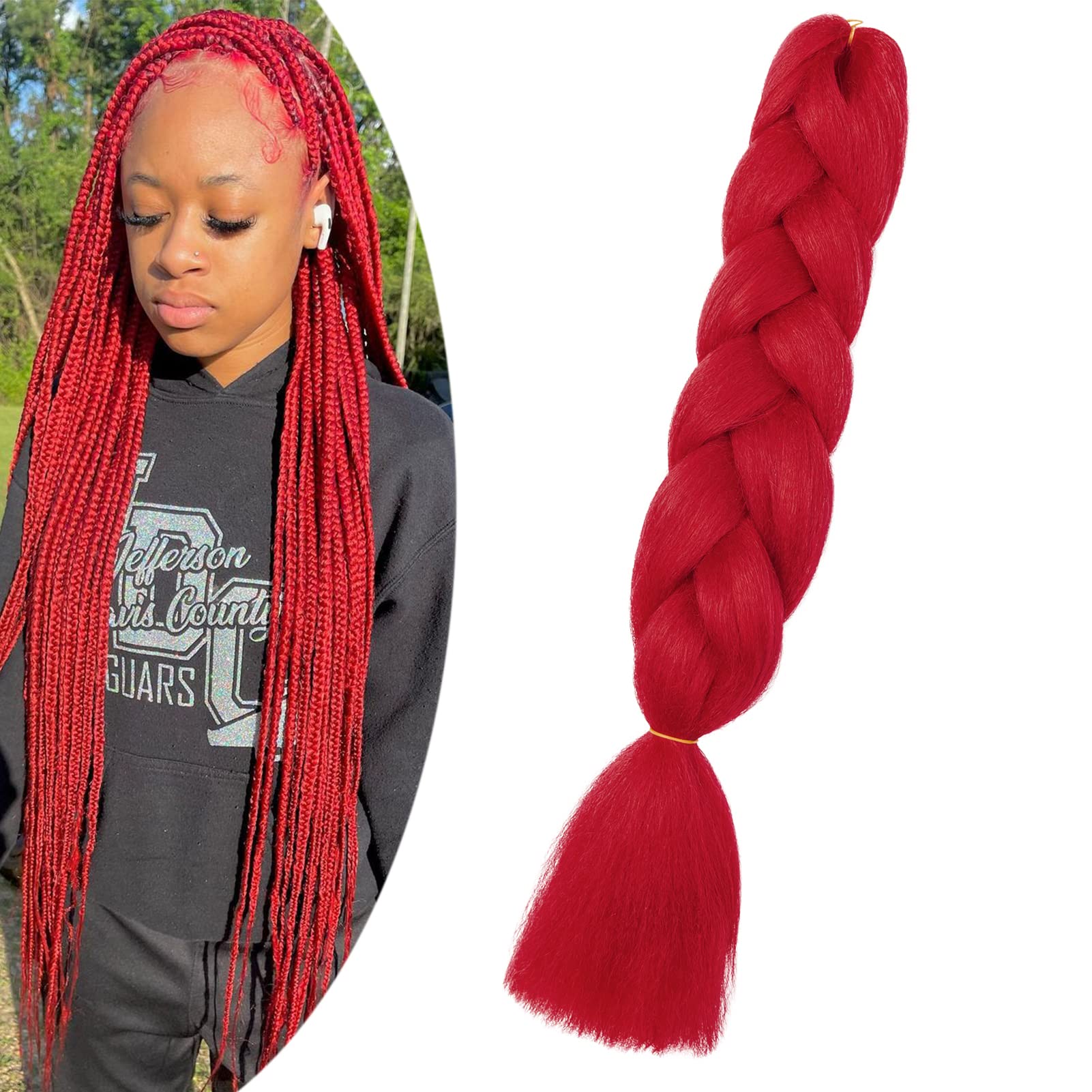 Gairyan Braiding Hair Extensions for Braiding 1 Bundle 100g 24" Ombre Jumbo Braiding Hair Colorful Synthetic Hair for Braid Soft Box Braids Crochet Twists (Red) โ image 1