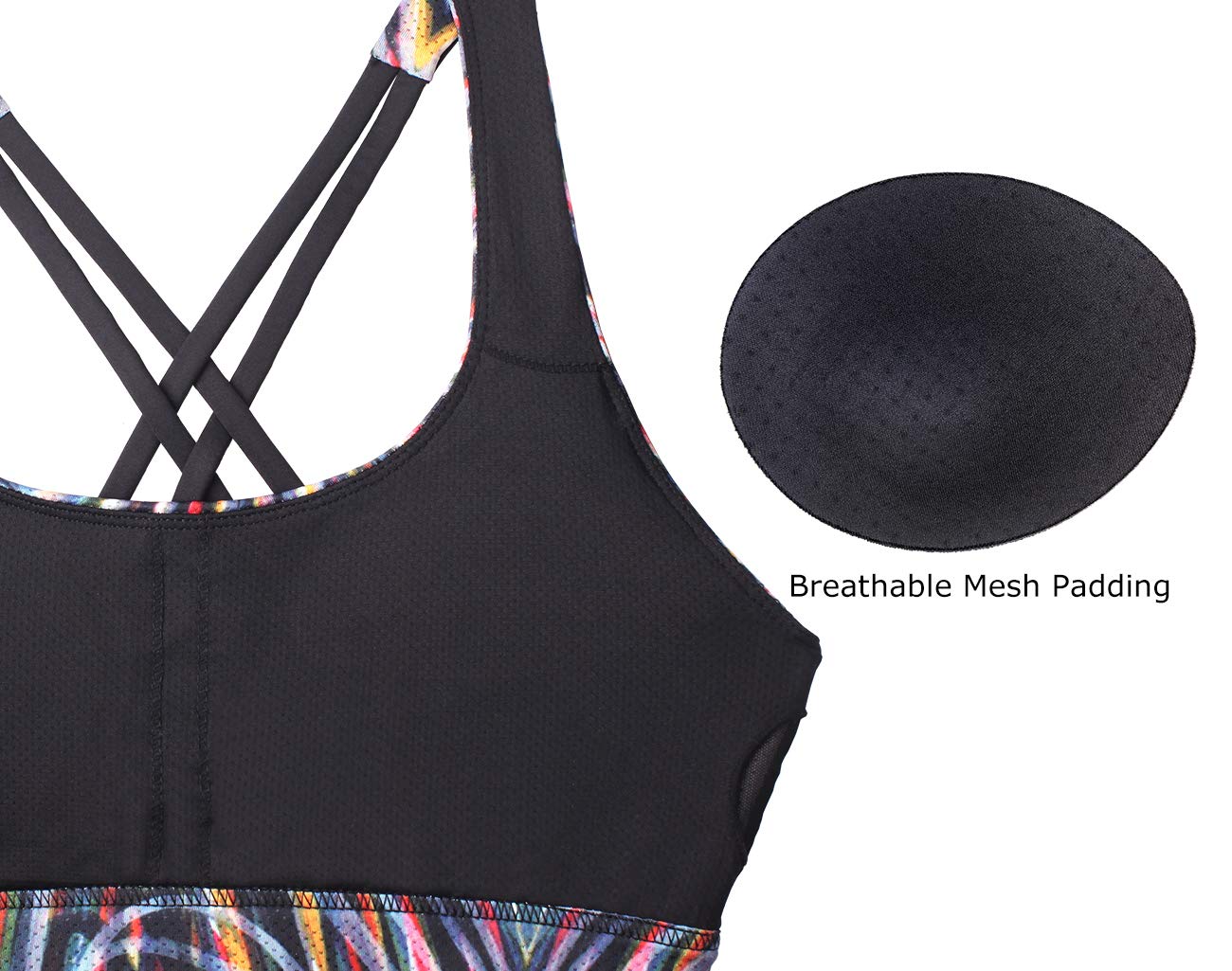 icyZone Sports Bra for Women Workout Yoga Tops Athletic Strappy Padded Bralette (L, Fireworks)