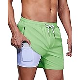 Gleeease 5Inch Mens Swim Trunks: 2 in 1 Compression Liner Quick Dry Stretchy Soft Lined for Summer Vacation Beach Pool Sport