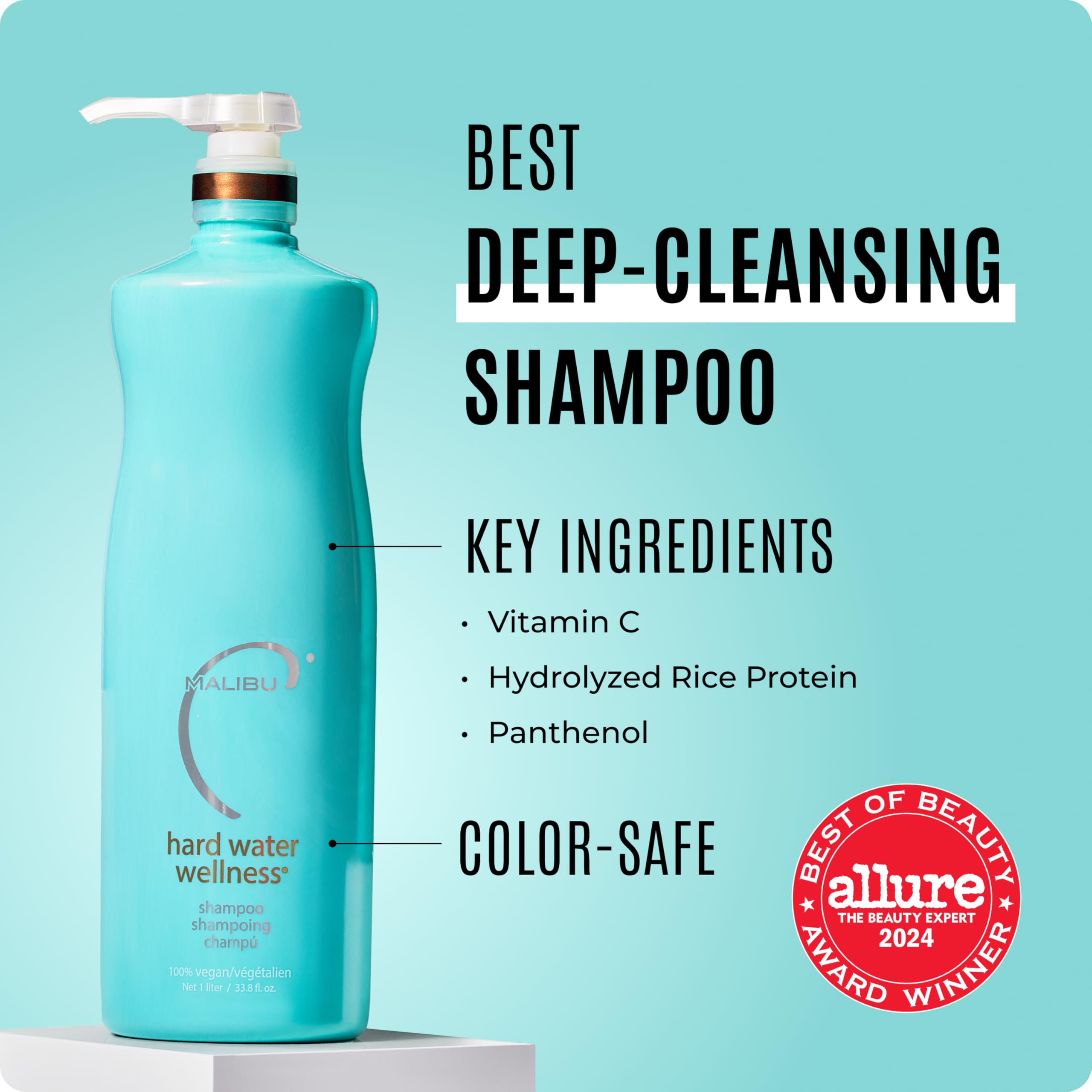 Malibu C Hard Water Wellness Shampoo - Hydrating, Sulfate-Free Hair Care for Hard Water - Removes Minerals and Buildup