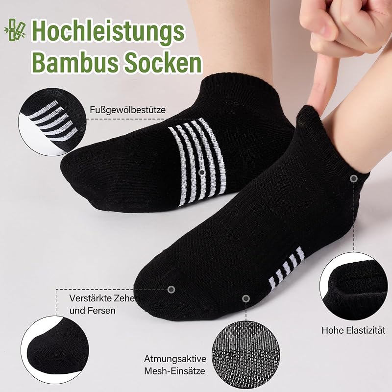 Bambus Sneaker Socken Damen 6/12 Paar, Atmungsaktive Gepolsterte Sportsocken Laufsocken, Anti Schweiß Kurze Socken Damen 39-42 35-38 Bunt, Geschenke für Frauen Sommer, 6 Schwarz 39-42