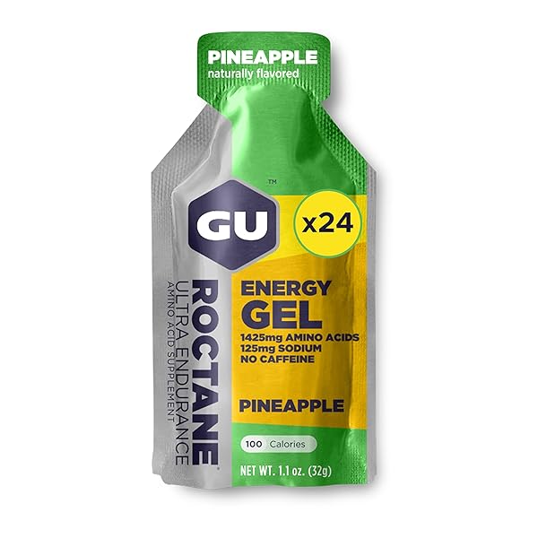 GU ENERGY ROCTANE ULTRA ENDURANCE ENERGY GEL, VEGAN, GLUTEN-FREE, KOSHER, AND DAIRY-FREE ON-THE-GO SPORTS NUTRITION FOR RUNNING, BIKING, HIKING OR SKIING, 24-COUNT, PINEAPPLE