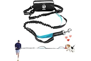 GREGCE Hands Free Dog Leash for Running-Nylon Dog Leash with Zipper Pouch,Dog Belt for Medium & Small Dogs,Reflective Waist Leash for Dog Walking, Training,Jogging (Black)