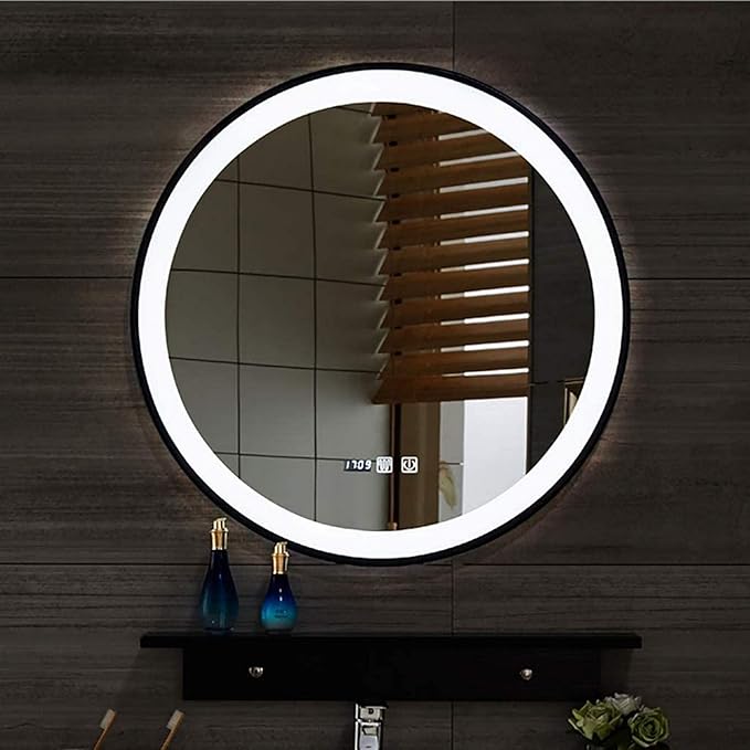 ZHTY Runder beleuchteter Badezimmerspiegel, mit an der Wand montierten