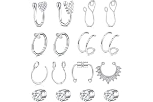 D.Bella Fake Septum Hoop 20G Faux Nose Piercing Hoop Clip on Nose Rings Non Piercing Fake Septum Lip Ear Ring Faux Body Piercing Jewelry for Women Men