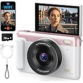 4K Digital Camera for Photography, 75MP WiFi Vlogging Camera for YouTube, 3'' 180° Flip Screen, Anti Shake Auto Focus 18X Zoom, 2000 mAh Battery, Point and Shoot Cameras for Kids Beginner, 32GB, Pink