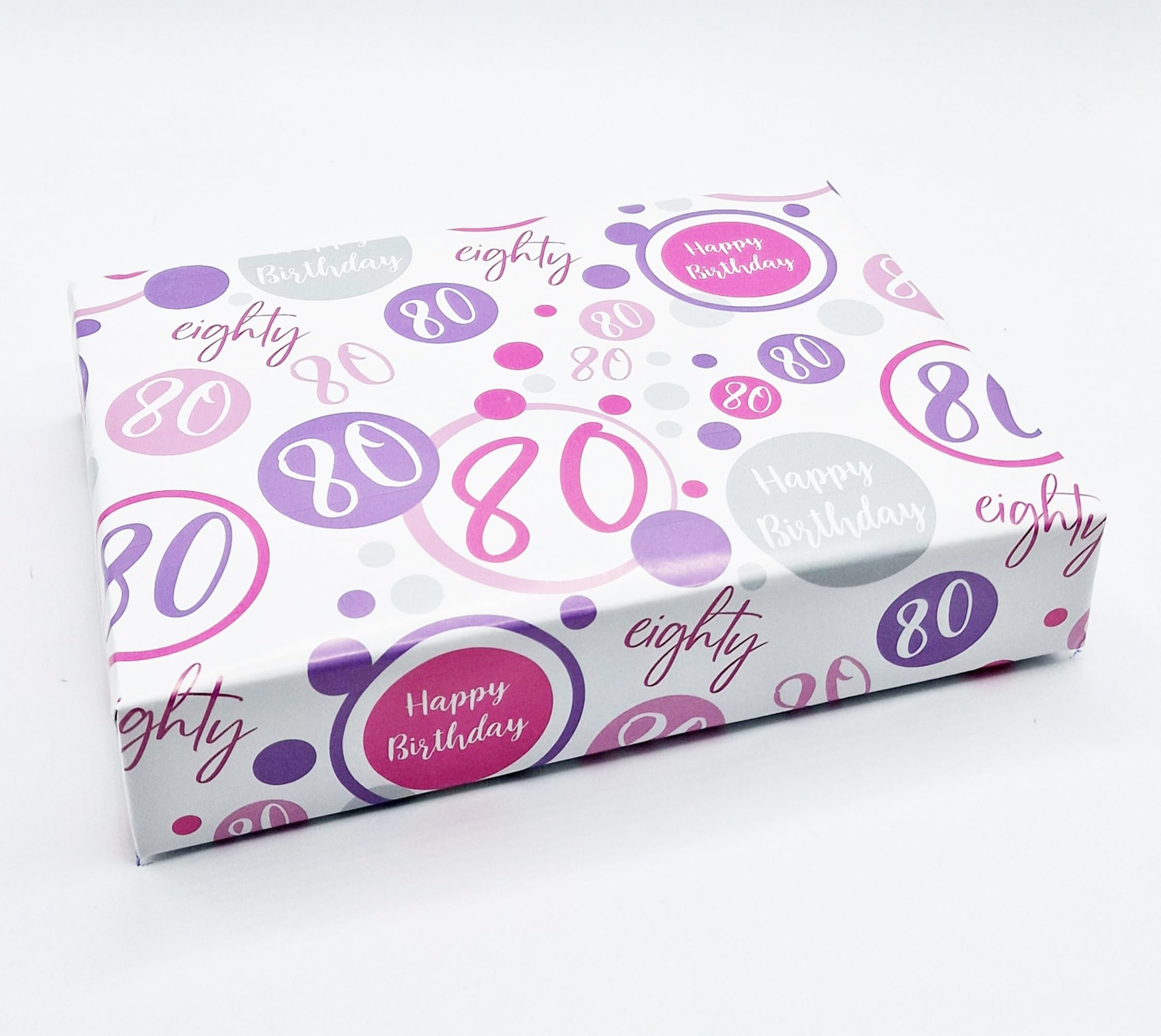 2 Sheets + 2 Matching Gift Tags 80th Birthday Woman Wrapping Paper Age 80 Birthday Pink Lilac White Giftwrap Female (PA)