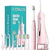 COSLUS C20 & C41 Portable Water Flosser with Electric Toothbrush Combo: 2-in-1 Oral Clean Kit for Teeth, Braces, Gums Care - Brushing & Flossing for Adults, Family, Travel Use, BPA-Free, Pink