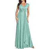 meilun Short Sleeve Sequin Dress for Women Formal Evening Gowns Sparkly V Neck 1920s Long Dress