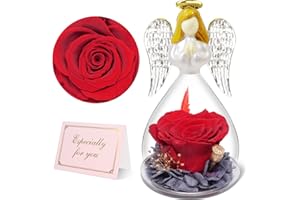 Yamonic Preserved Flowers Rose Birthday Gifts for Women Mom in Glass Angel Figurines, Mothers Day Rose Gifts for Mom Grandma, Christmas Angel Rose Gifts for Her, Mothers, Valentine's Da (Red)