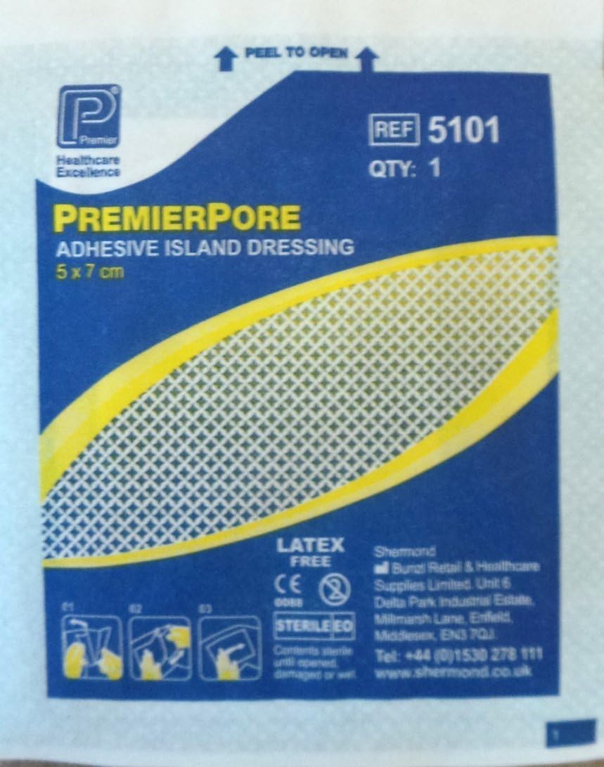 PremierPore Adhesive Absorbent Island Dressing, Pack of 50, 5 x 7 cm, 5x7 cm (Pack of 50)