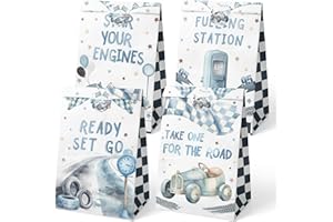 HaPiBiDesign Race Car Party Favor Bags - 24 Pcs with Stickers - Watercolor Race Car Themed Birthday Party Supplies