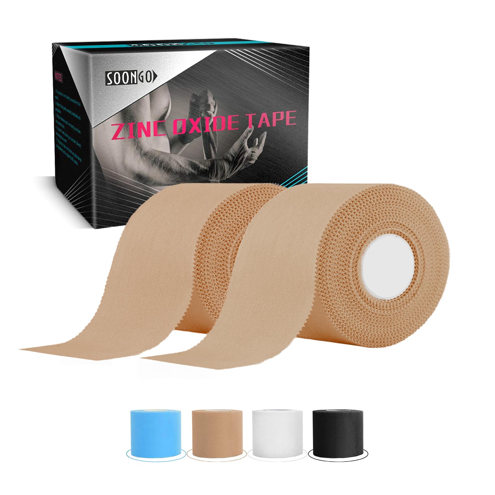SOONGO Zinc Oxide Tape 5cm x 10m Beige Inelastic Sports Strapping Athletic Tape Fixed Joint Viscosity Hypoallergenic