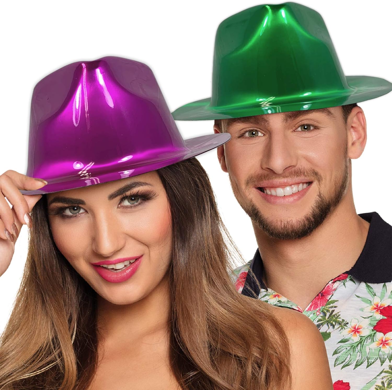 Anapoliz Party Gangster Hats 24 pcs | Metallic Assorted Colors, Plastic Fedora Party Hats for Kids, Adults | Costume, Dress Up, Photo Booth Parties: Clothing