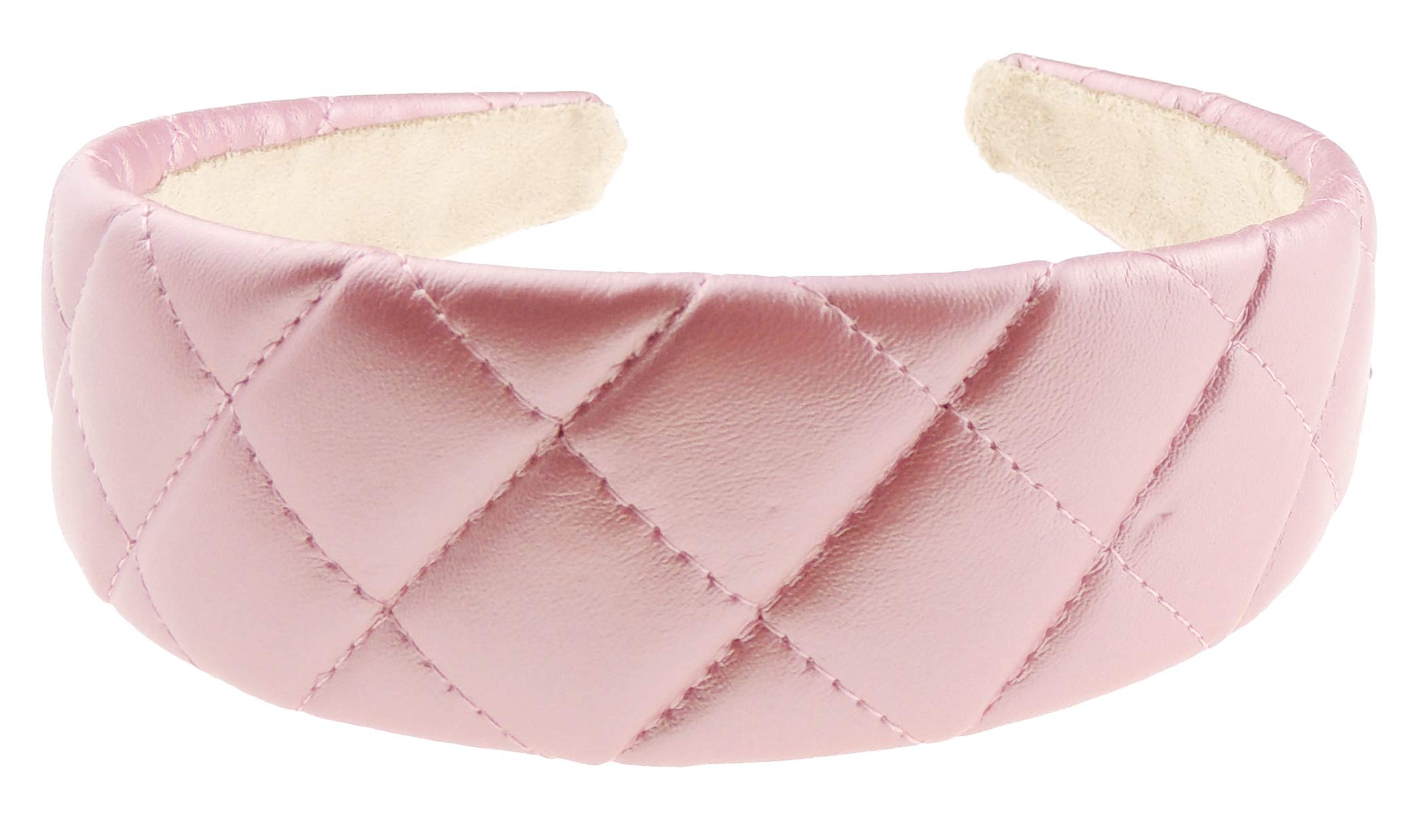 Womens Wide Thick Leather Look Quilted Christmas Birthday Occasion Turban Boho Wedding Bridesmaid Party Headpiece Accessories Hairband Head Hair Headband Alice Band (Metallic Pink)