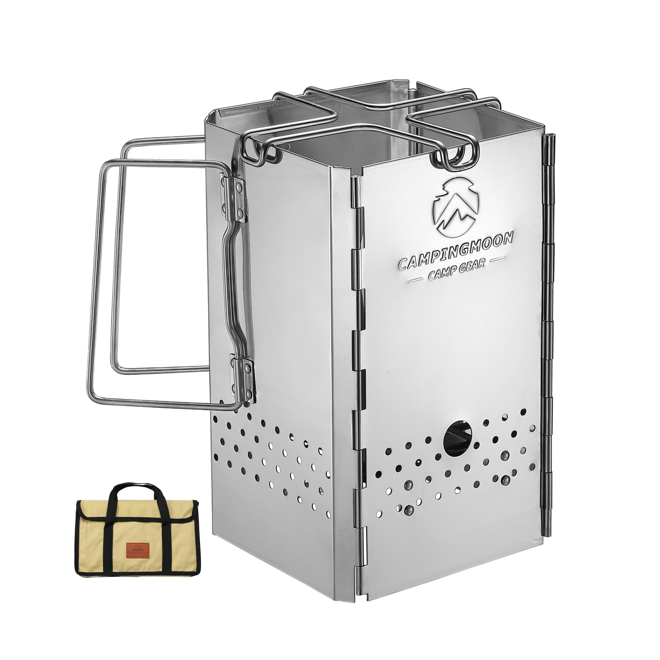 CampingMoon Foldable Collapsible Charcoal Chimney Starter Barbecue Camping Charcoal Grill Stainless Steel MT-19