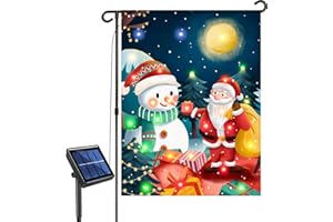 CANDIESLIFE Lighted Christmas Garden Flag, Solar Outdoor Decorative Led Santa & Snowman Flags Yard Decor, 8 Lighting Modes Led Flag,12x18 Double Sided Winter Decorations for Home Porch Outside