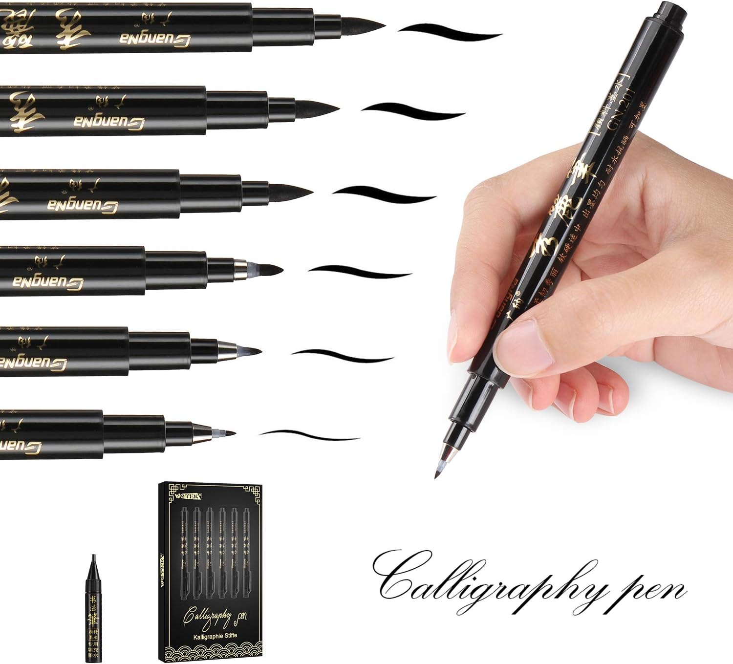 Calligraphy Pen Refill Drawing Marker 6 Pcs - for Lettering, Beginners Writing, Signature, Watercolor Illustrations