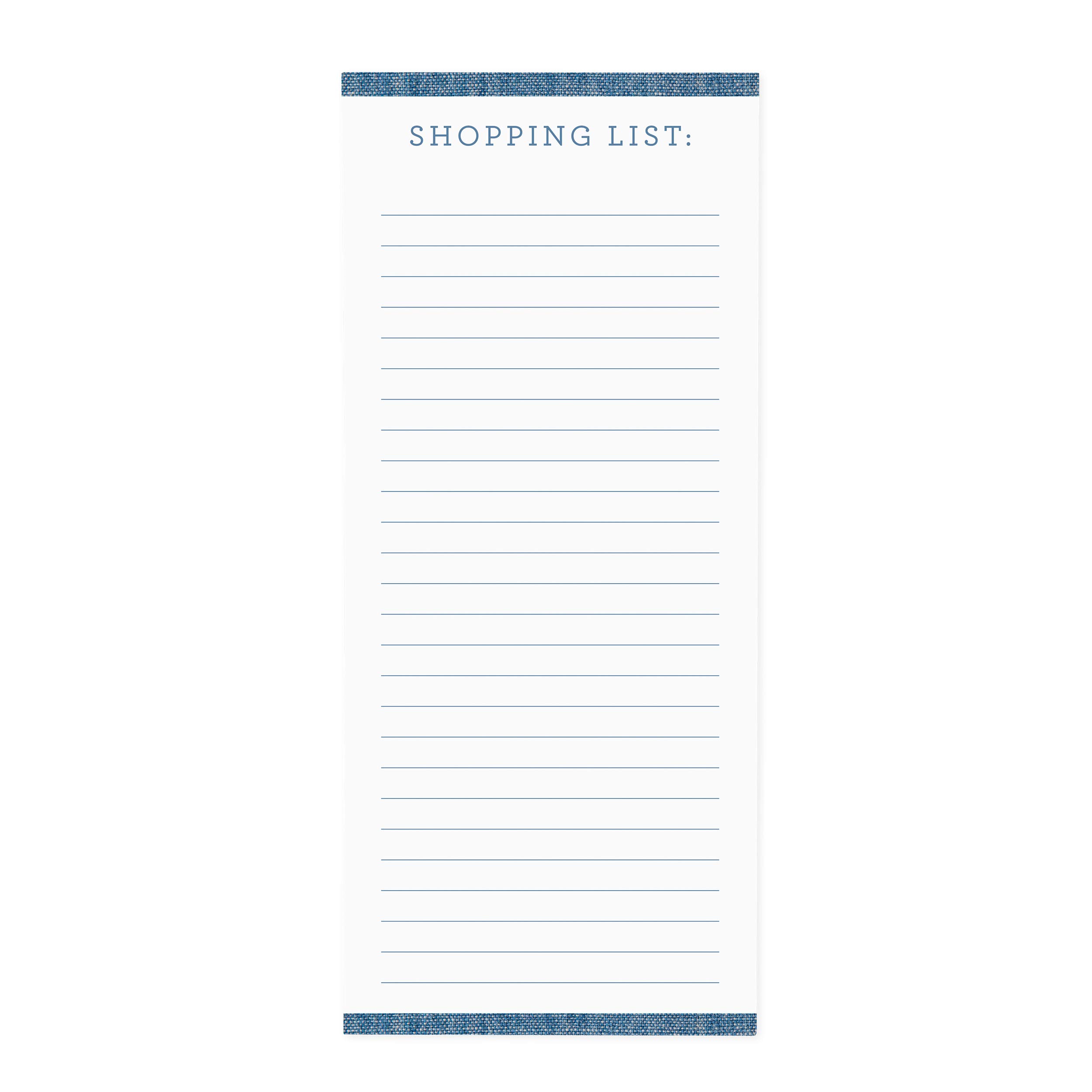 Graphique Magnetic Notepad, Chambray – 100 Sheets, 4” x 9.25” x .5” – Front Says, “Shopping List”, Sticks to Any Magnetic Surface, Perfect for Shopping and Grocery Lists, Makes a Great Gift