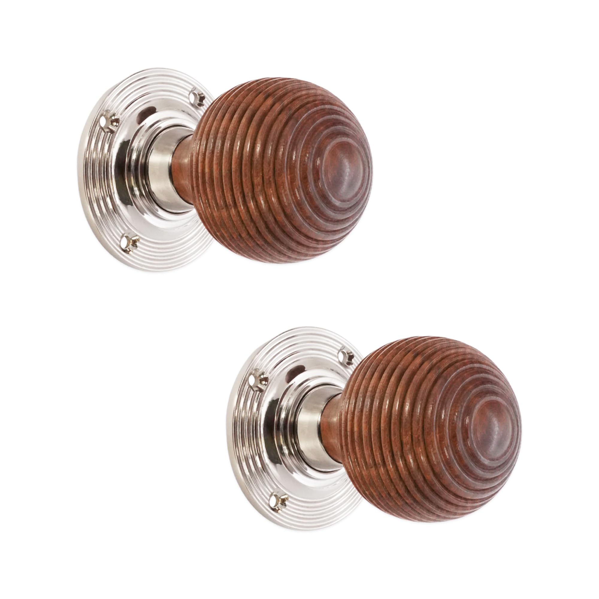 Infinity Decor Pure Ebony Wood & Rosewood Door Knobs/Wooden Victorian Mortice Rim Knobs/Solid Brass Rose Plate Polished Nickel Finish 4 Design (Rosewood Beehvie)