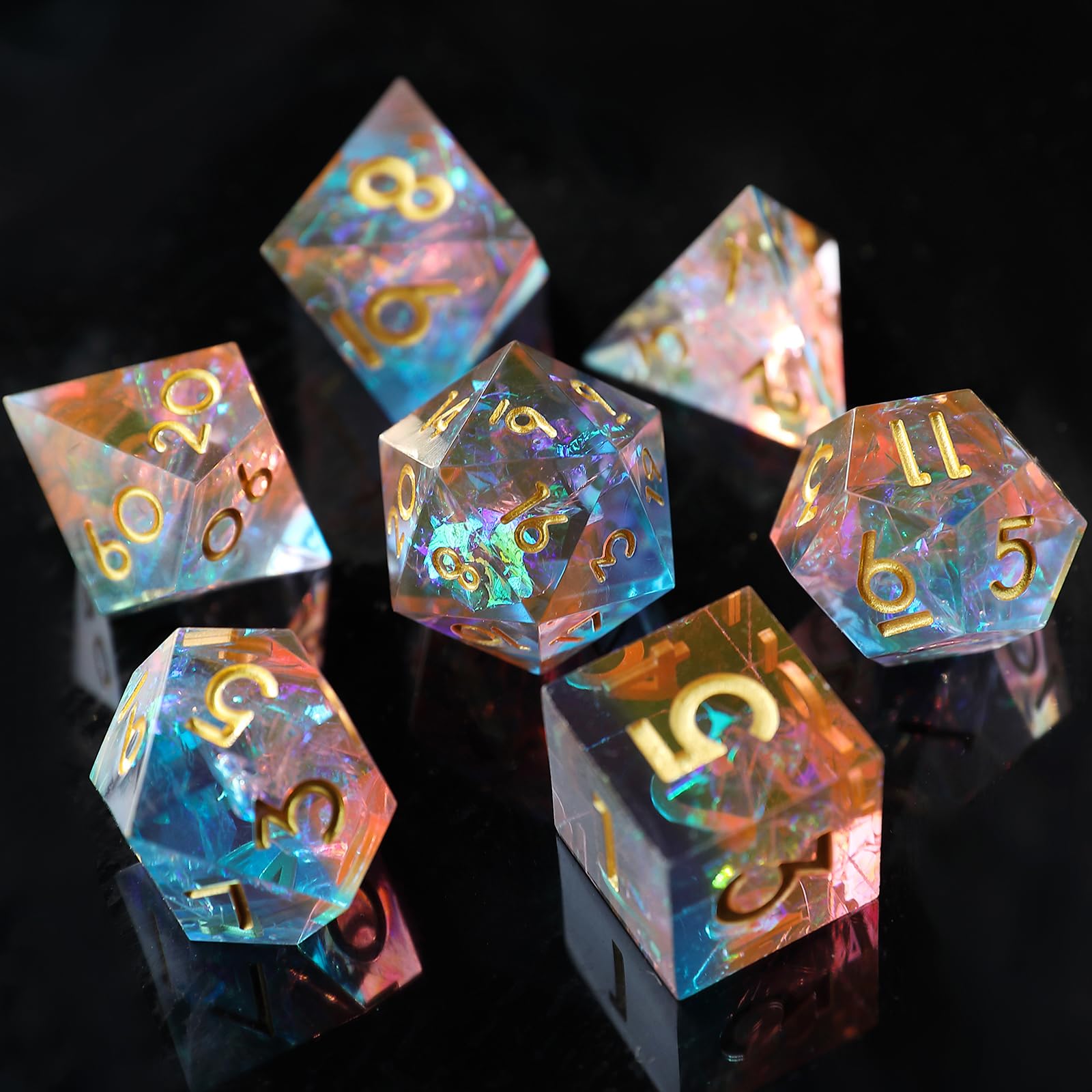 Elifel DND Dice Set 7pcs D4 D6 D8 D10 D12 D20 D% Polyhedral Handmade Resin Sharp Edged D&D Dice for Dungeons and Dragons Pathfinder Roll Playing Table Games RPG MTG Games with Gift Box