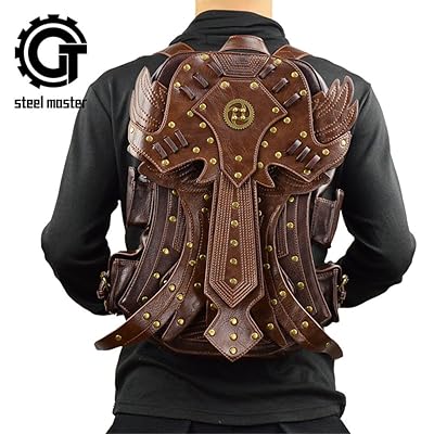 steel master Steampunk Backpacks Rivet PU Leather Casual Backpacks Retro Gothic Zippers Travel Bags