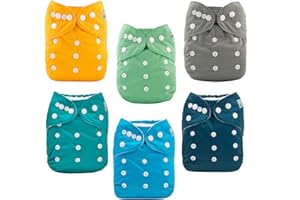 ALVABABY Baby Cloth Diaper 6 Pack with 12 Inserts One Size Cloth Diaper Covers Adjustable Washable Reusable for Baby Girls and Boys