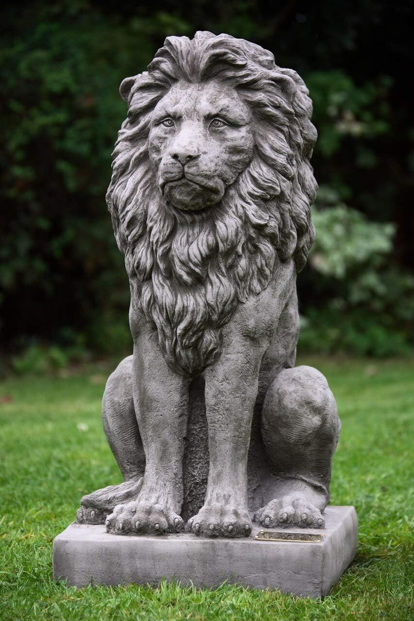 Very Large Lion on Plinth Garden Statue Solid Concrete Cast 165kg