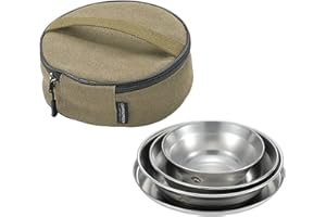 Dinner Plate,YIWENG 4pcs Stainless Steel Plates and Bowls Set Camping Dinner Dish Set with Carry Bag for Outdoor Camping Hiki