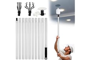 Drunhan Light Bulb Pole Changer, 12FT High Ceilings & Recessed Lights Bulb Replacement Tool, Extension Pole Light Bulb Changer with Baskets and Suction Cup(Black)