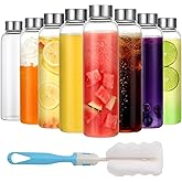 P&C GOODS Glass Juice Bottles with Lids Set of 8, Reusable Clear Glass Water Bottles 18oz with Stainless Steel Cap for Refrigerator, BPA Free and Leak Proof