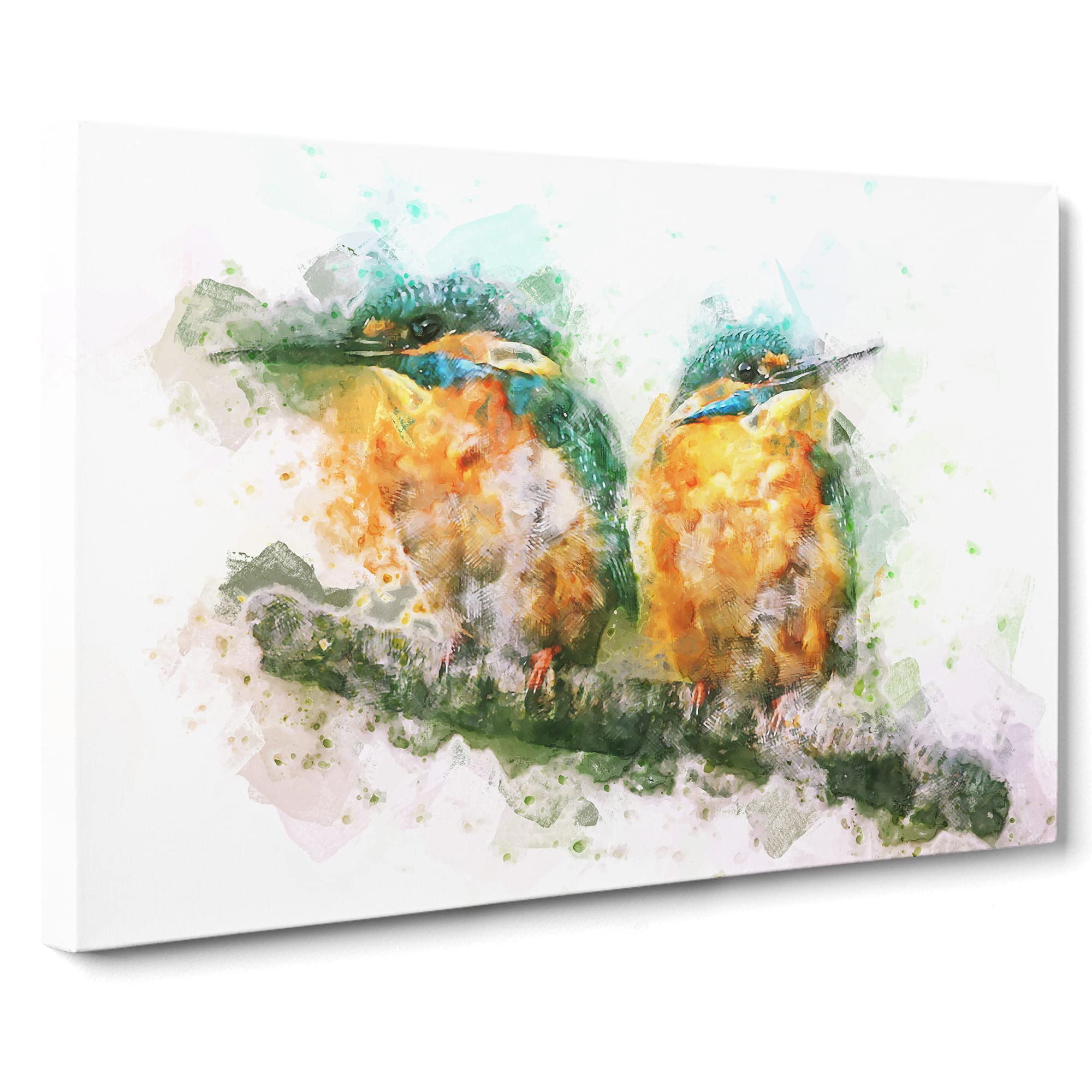 Pair Of Kingfisher Birds Canvas Print | Gallery Wrapped 30mm Frame Wall Art | 20x14 inches | Ready to Hang | Abstract Bird Picture | Living Room Bedroom Lounge Office