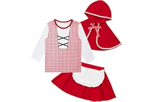 Yruiz Baby Girls' Little Red Riding Hood Cosplay 3PCS Halloween Christmas Skirt Set with Cloak