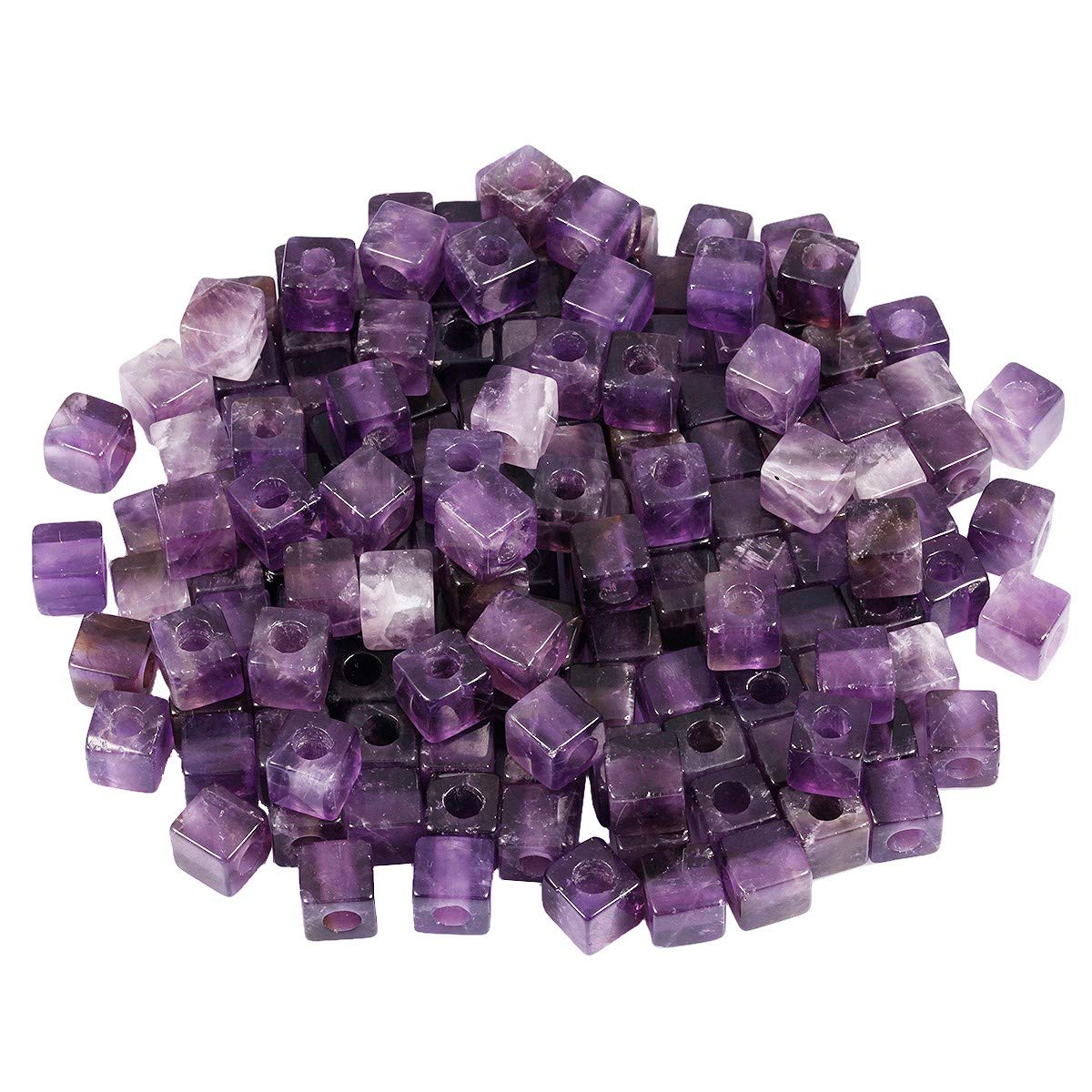 mookaitedecor 30pcs 10mm Natural Amethyst Cube Large Hole Gemstone Beads for Jewellery Making, Square Spacer Loose Purple Large Hole Crystal Stone Beads for Bracelet Making Crafting Macrame 5mm Hole