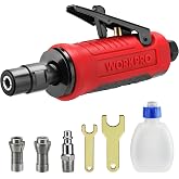 WORKPRO Pneumatic Straight Die Grinder, 25000 RPM, 1/4" &amp; 1/8" Collets | Air-powered Die Grinder for Grinding, Cutting, Polishing, Welding Repair, Deburring, and General Machining Tasks