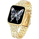 ELECTIM Gold Band for Apple Watch 38mm 40mm 41mm 42mm 44mm 45mm 46mm 49mm for Women, Dressy Fancy Stainless Steel Metal Strap for iWatch Series 11 10 9 8 7 6 5 4 3 SE Ultra 3 2 1