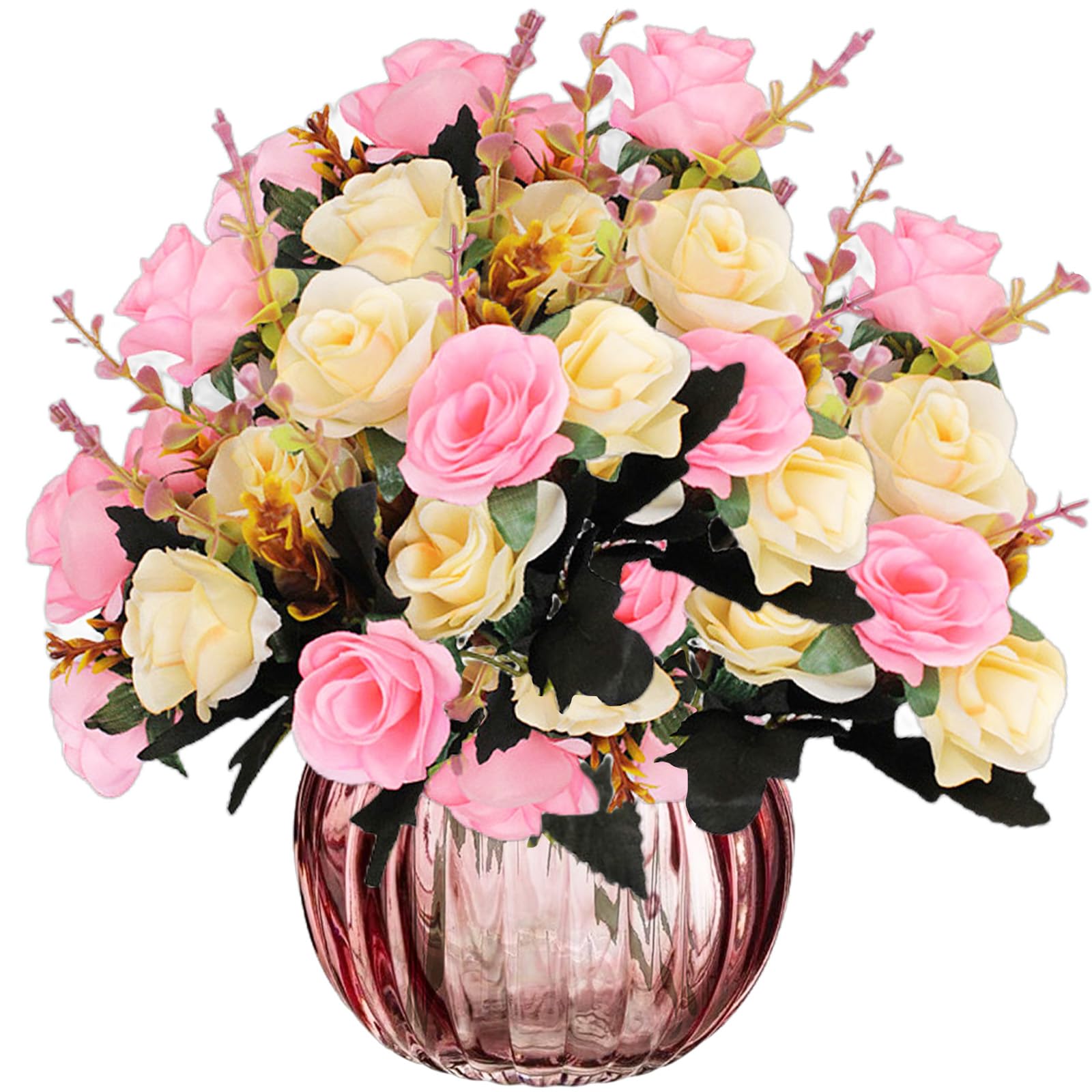 astylishome Faux Flowers Artificial Rose Bouquets Fake Roses Bridal Bouquet Realistic Flower Pink Rose Flower for Home Garden Party Wedding Office Decorations 0107