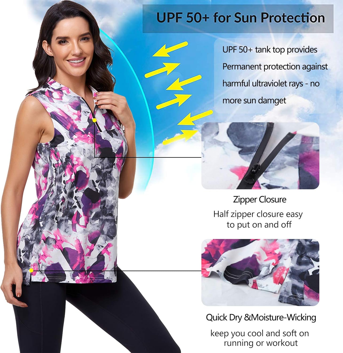 Women Hiking Long Sleeve/Sleeveless UPF 50+ Dry Fit Sun Protection Golf Tennis Shirt: Clothing