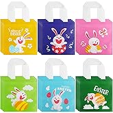 DERAYEE 24Pcs Easter Tote Gift Bags, Easter Non-Woven Candy Bags Treat Goody Bags with Handles for Easter Egg Hunt, Easter Party Favor Supplies
