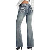 WDIRARA Women's Low Rise Flare Jeans Embroidery Rhinestone Bell Bottom Denim Pants