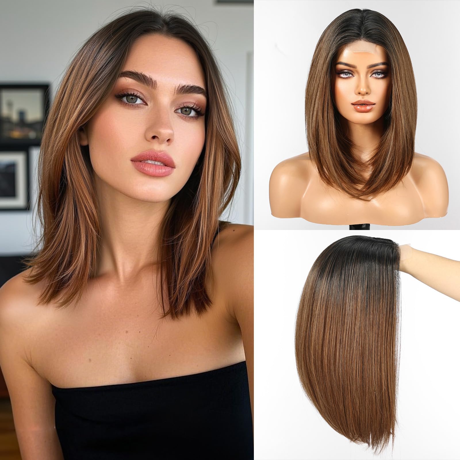 WOKESTAR Bob Wigs for Women Middle Part Bob Style Heat Resistant Fibre Synthetic Heat Resistant Wigs Honey Brown Color — image 1