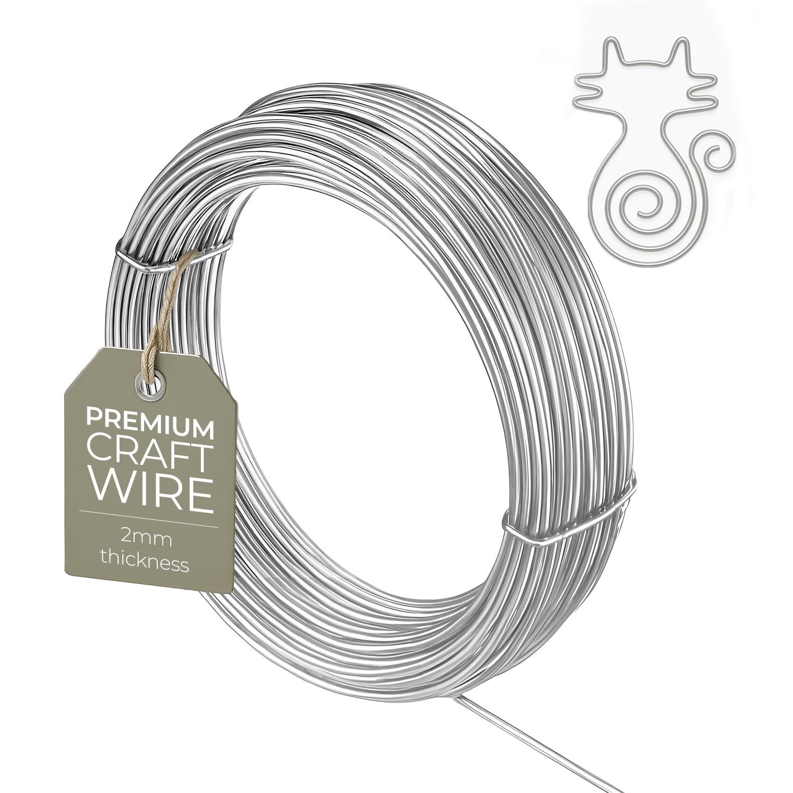 The Bead Shop 2mm Aluminium Craft Wire 12 Gauge - 5m (16.5ft) Bendable Wire for Jewellery Making, Sculpting, Floral Crafting, Armature, Wrapping, Bike Modelling and More