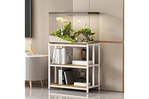 WOULHOMY Fish Tank Stand for 20 Gallon Aquarium, Metal Aquarium Stand with 3-Tier Shelves, Breeder Reptile Tank Stand for Home Office 26.96” x 15.74” x 33.26” (White)