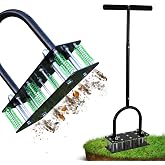 Lawn Aerator, Automatic Dirt and Leaf Clean Design, Heavy Duty Manual Lawn Aerator Tool with 15 Iron Spikes, Height Adjustable, Yard Grass Aerator for Lawn(Black)