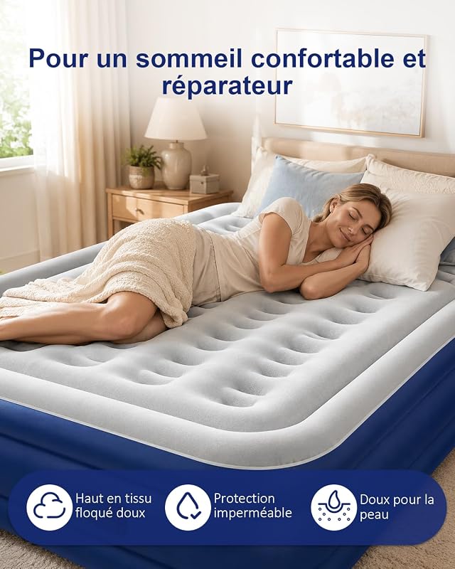 Matelas Gonflable 2 Personnes,200x152x40cm,2600mAh,Charge Max 450kg