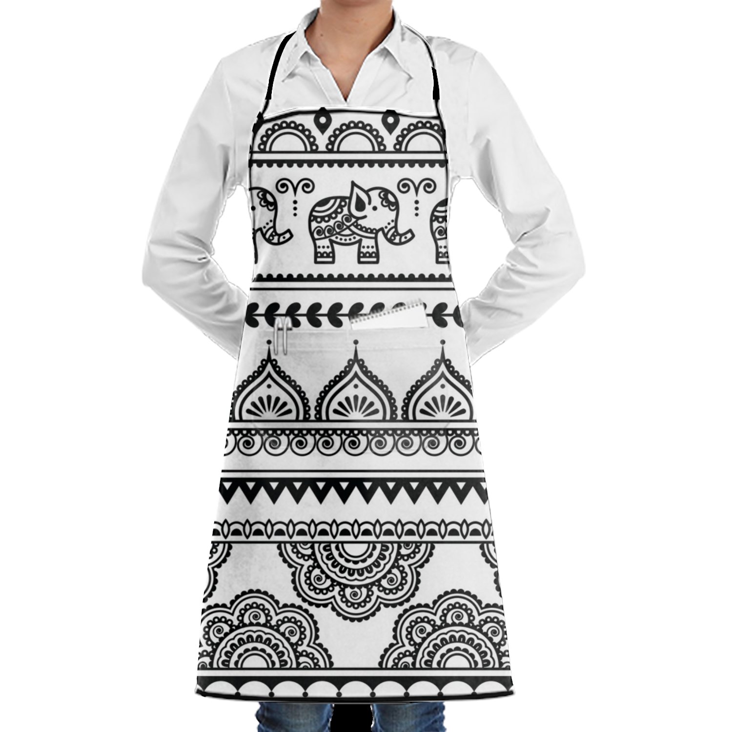 KATONGHUJHJH Mehndi Indian Cooking Apron with Convenience Pocket Premium Polyester Snapapron