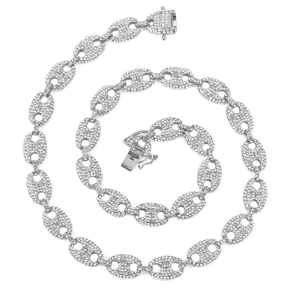FW Jewelry Cadena de eslabones cubanos Gold Mariner para hombres, collares de cadena de eslabones cubanos con diamantes helados de plata, cadenas de joyería de rapero Hip Hop de 16 a 30 pulgadas (collar de plata-16)