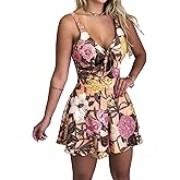 Relipop Women's Jumpsuits Floral Print Spaghetti Straps Sleeveless V Neck Front Tie Knot Rompers 2026 Beach Vacation Outfits