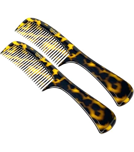 French Celluloid Toothed Hair Combs 8 Inch Set of 2 for Women Men Tortoise Shell Amazon.com : Parcelona French Fluffy Large Set of 2 Tortoise  main image 4